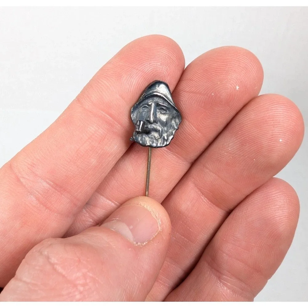 Vintage‎ Sterling Silver Stick Pin Fisherman Head Mystic Seaport Museum